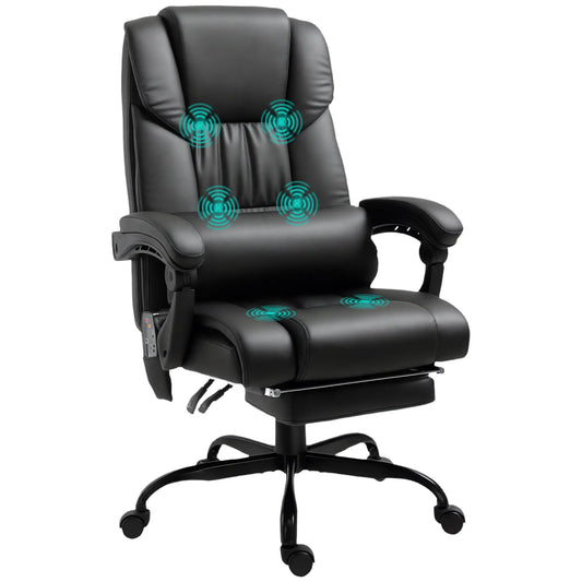 6-Point Vibration Massage Chair, Height Adjustable, Reclining, Black Massage Chairs Black at Gallery Canada