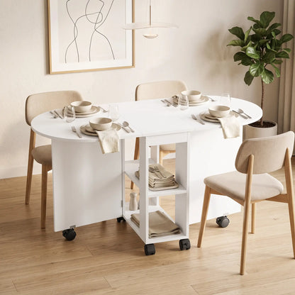 Folding Dining Table, Drop Leaf, 2 Shelves, 120cm, White Dining Tables at Gallery Canada