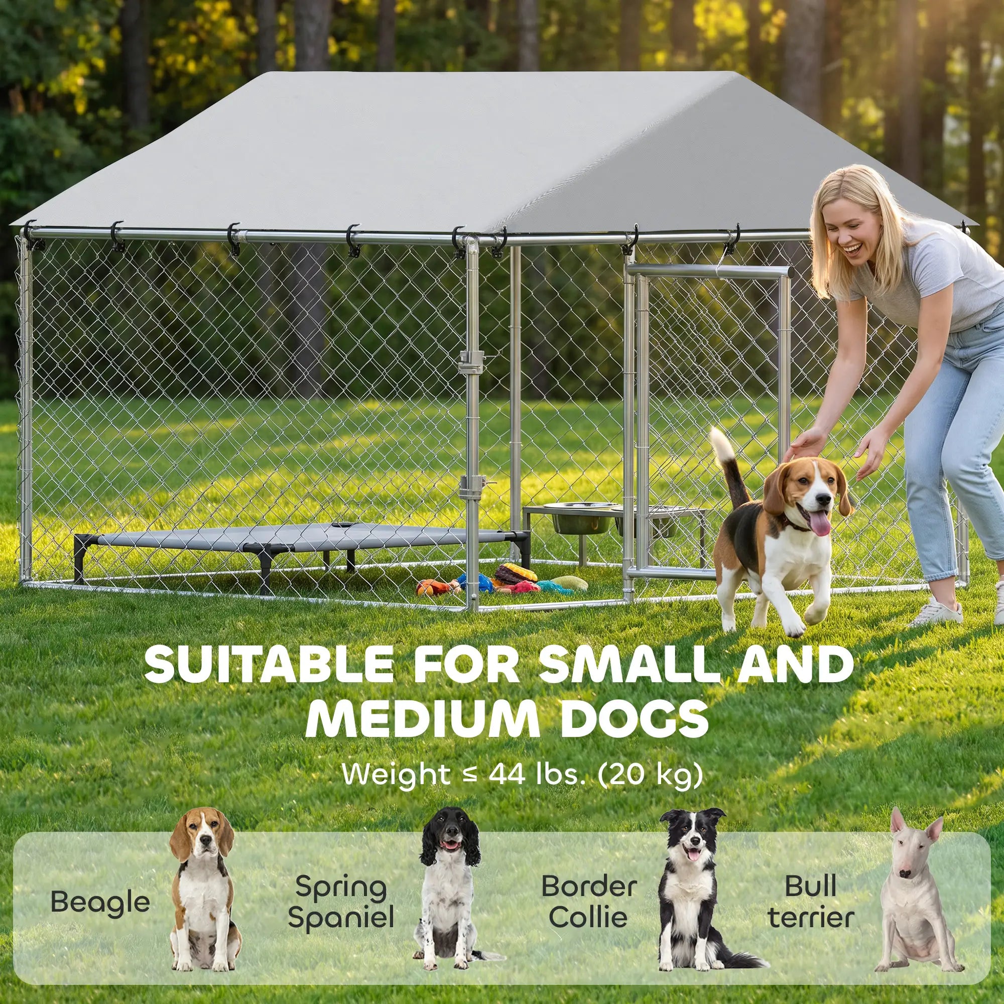 6.6' x 6.6' x 4.9' Outdoor Dog Kennel Galvanized Steel, Silver Dog Kennels at Gallery Canada