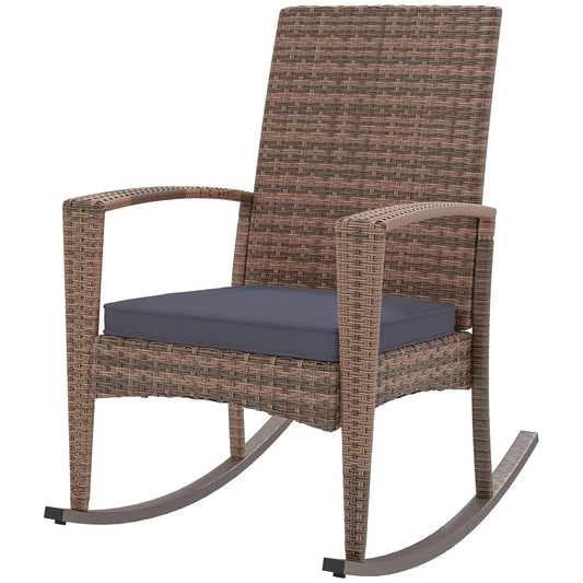 PE Rattan Rocking Chair, Garden Glider, Wicker Patio Chair, Dark Blue Outdoor Rocking Chairs Brown Rattan, Dark Blue Cushion at Gallery Canada