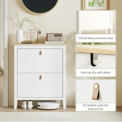 Narrow Shoe Cabinet, 2 Flip Drawers, Adjustable Shelves, Holds 10-14 Pairs, White Shoe Storage Cabinets & Racks at Gallery Canada