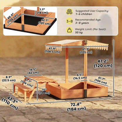 Kids Sandbox With Canopy, Wooden Sand Box, Foldable Picnic Table, Bench Seats Sandboxes & Accessories at Gallery Canada