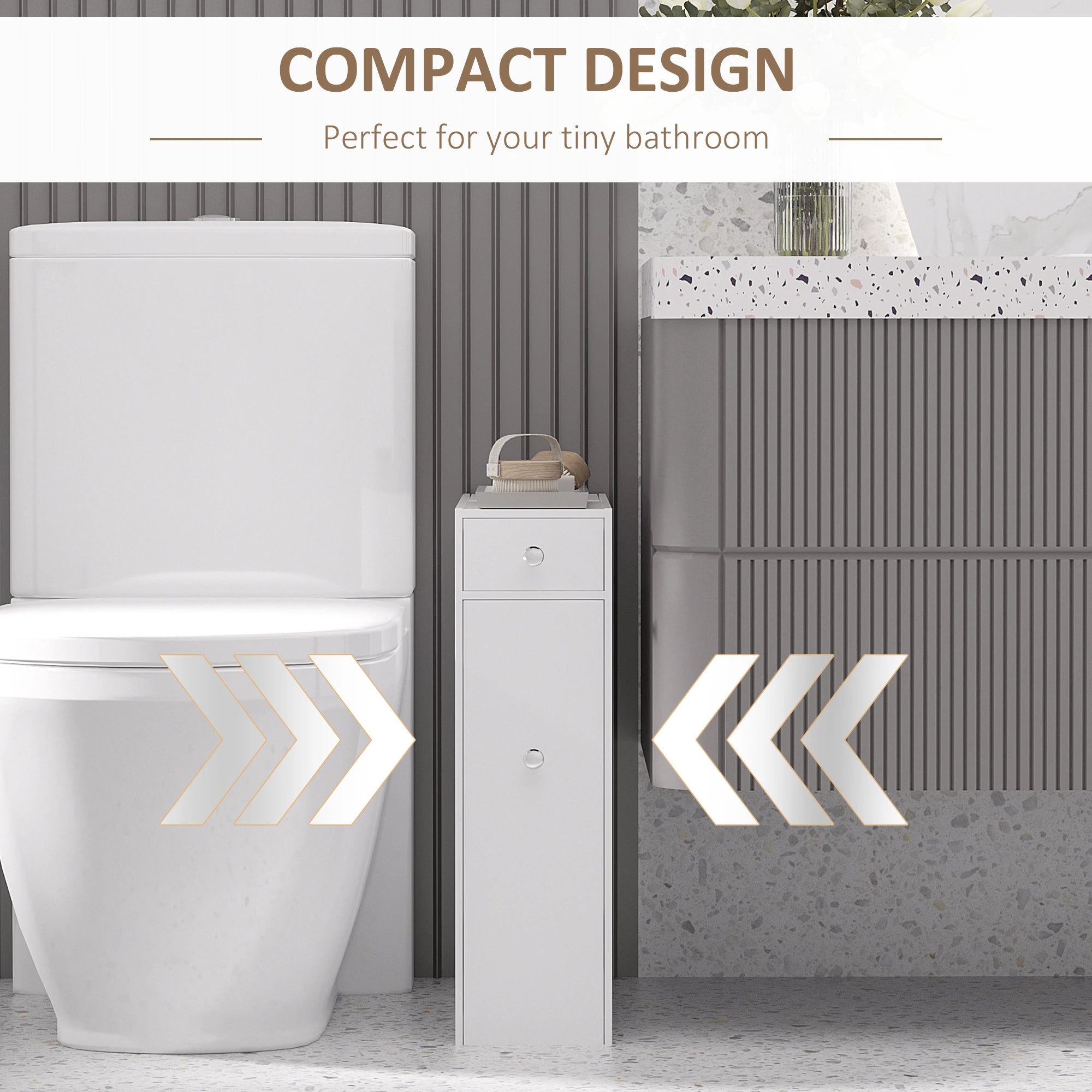 Space Saving Toilet Paper Cabinet, Narrow Bathroom Cabinet with Drawers, White Bathroom Cabinets at Gallery Canada