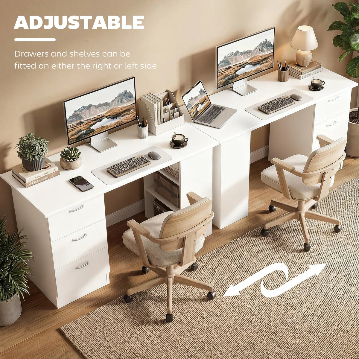 47" Writing Desk With 3-Tier Shelves, 3 Drawers, White Writing Desks at Gallery Canada