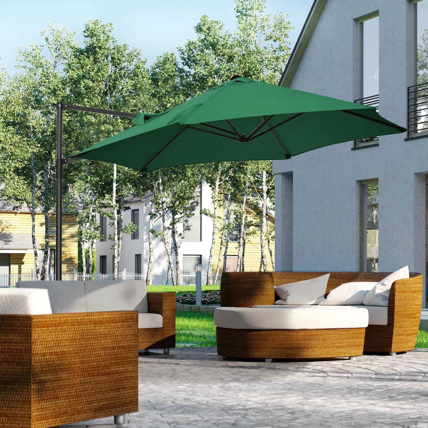 8.5FT Offset Patio Umbrella, 360° Rotation, Green Cantilever Umbrellas at Gallery Canada