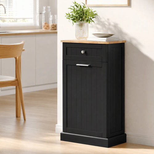 Kitchen Tilt Out Trash Bin Cabinet, Free Standing, Black
