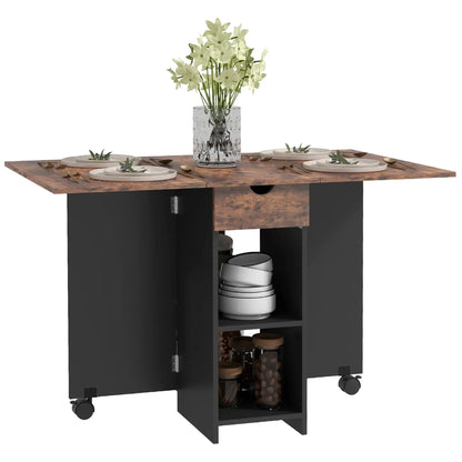 Folding Dining Table, Drop Leaf with Drawer, Shelves, Rustic Brown, Brown Bar Tables & Dining Tables Rustic Brown at Gallery Canada