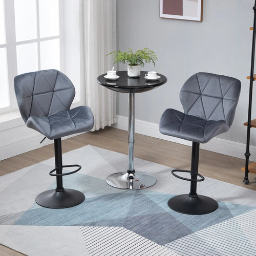 Adjustable Height Fabric Bar Stool Set of 2, Swivel Seat, Grey