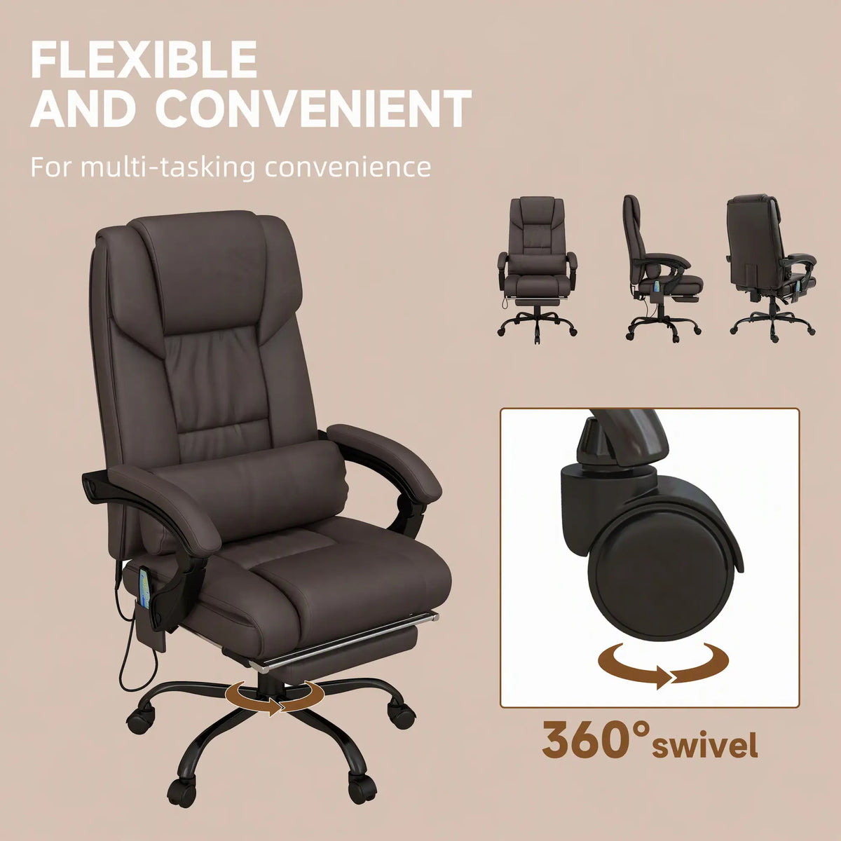 6-Point Vibration Massage Chair, Height Adjustable, Reclining, Brown Executive & Manager Chairs at Gallery Canada