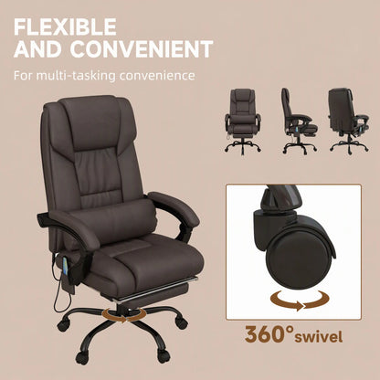 6-Point Vibration Massage Chair, Height Adjustable, Reclining, Brown Executive & Manager Chairs at Gallery Canada
