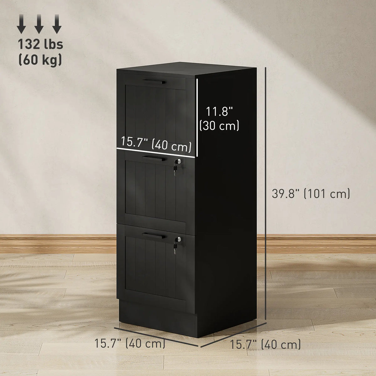3 Drawer Filing Cabinet with Lock, Adjustable Hanging Bars, Black Office Cabinets & Cupboards at Gallery Canada