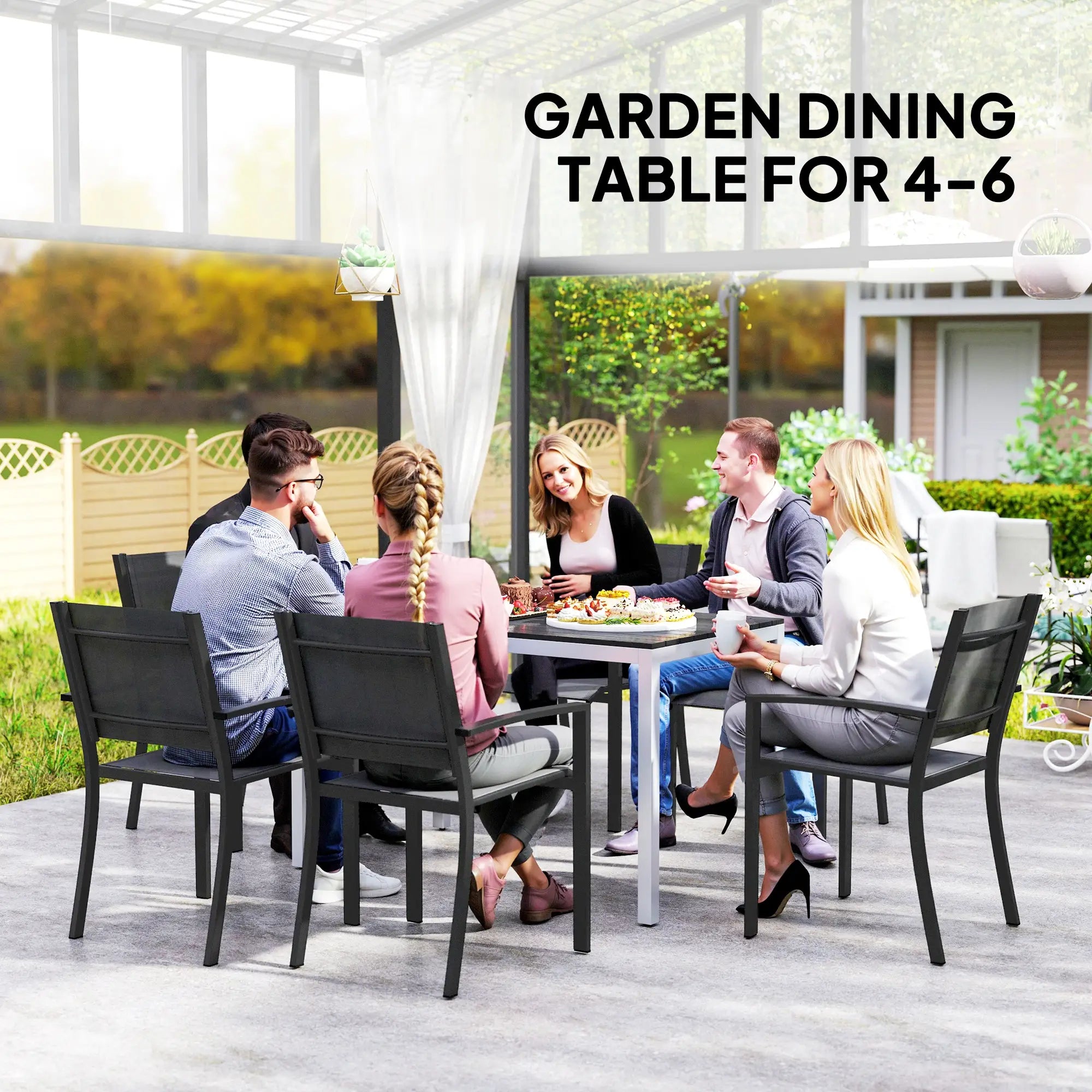 Outdoor Dining Table, 4-6 Seater, Slatted Top, Rust-Resistant Aluminium Frame, Black Patio Dinning Tables at Gallery Canada