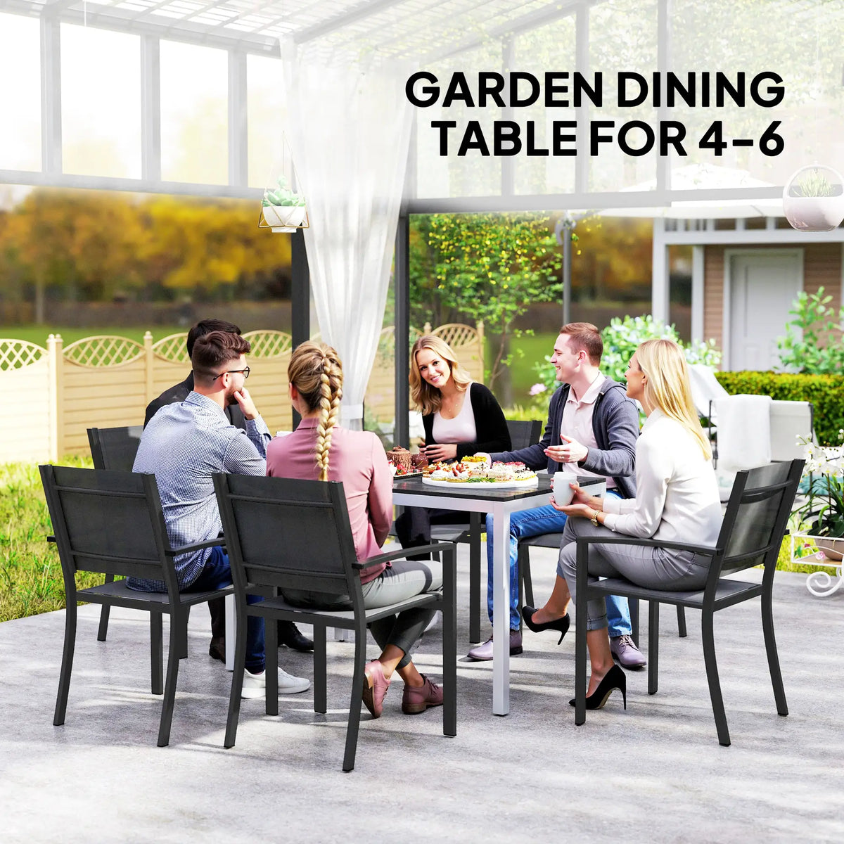 Outdoor Dining Table, 4-6 Seater, Slatted Top, Rust-Resistant Aluminium Frame, Black Patio Dinning Tables at Gallery Canada