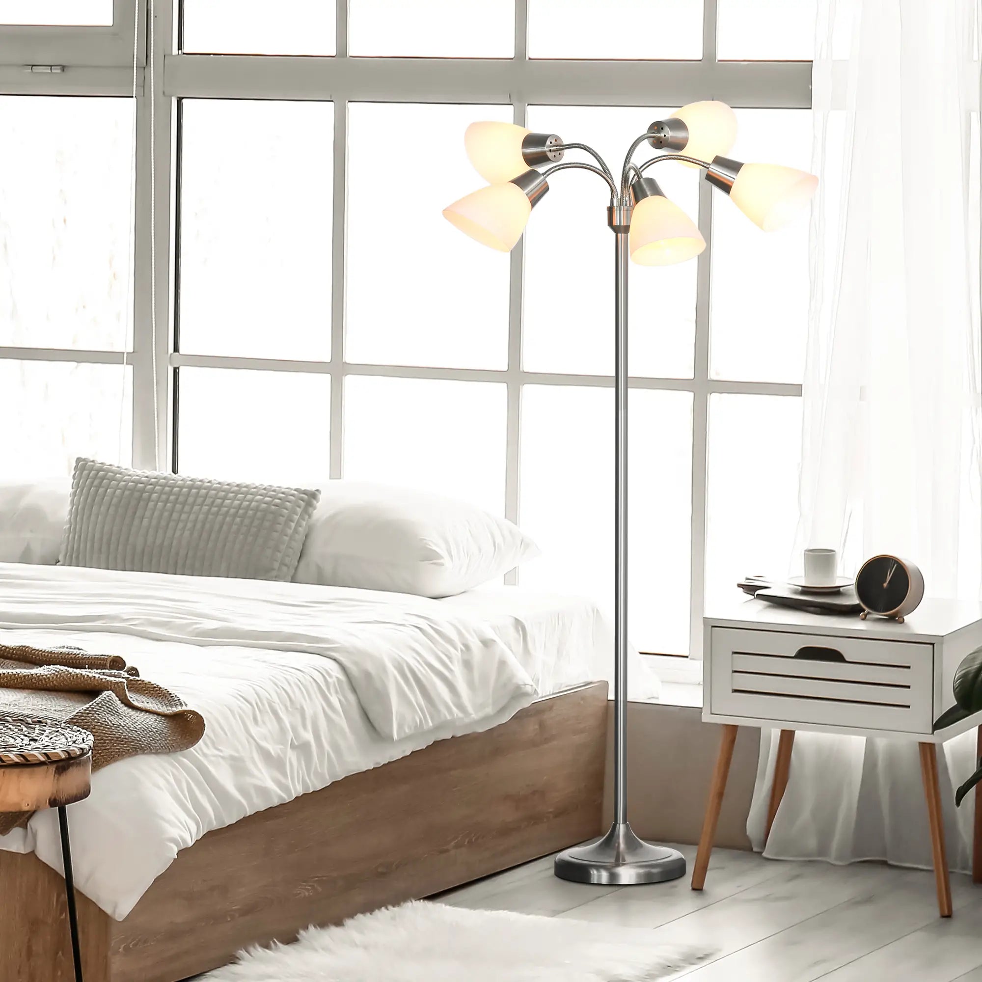 Arc Tree Floor Lamp, 5 Adjustable Rotating Lights, Satin Nickel Floor Lamps & Ceiling Fan Lights at Gallery Canada