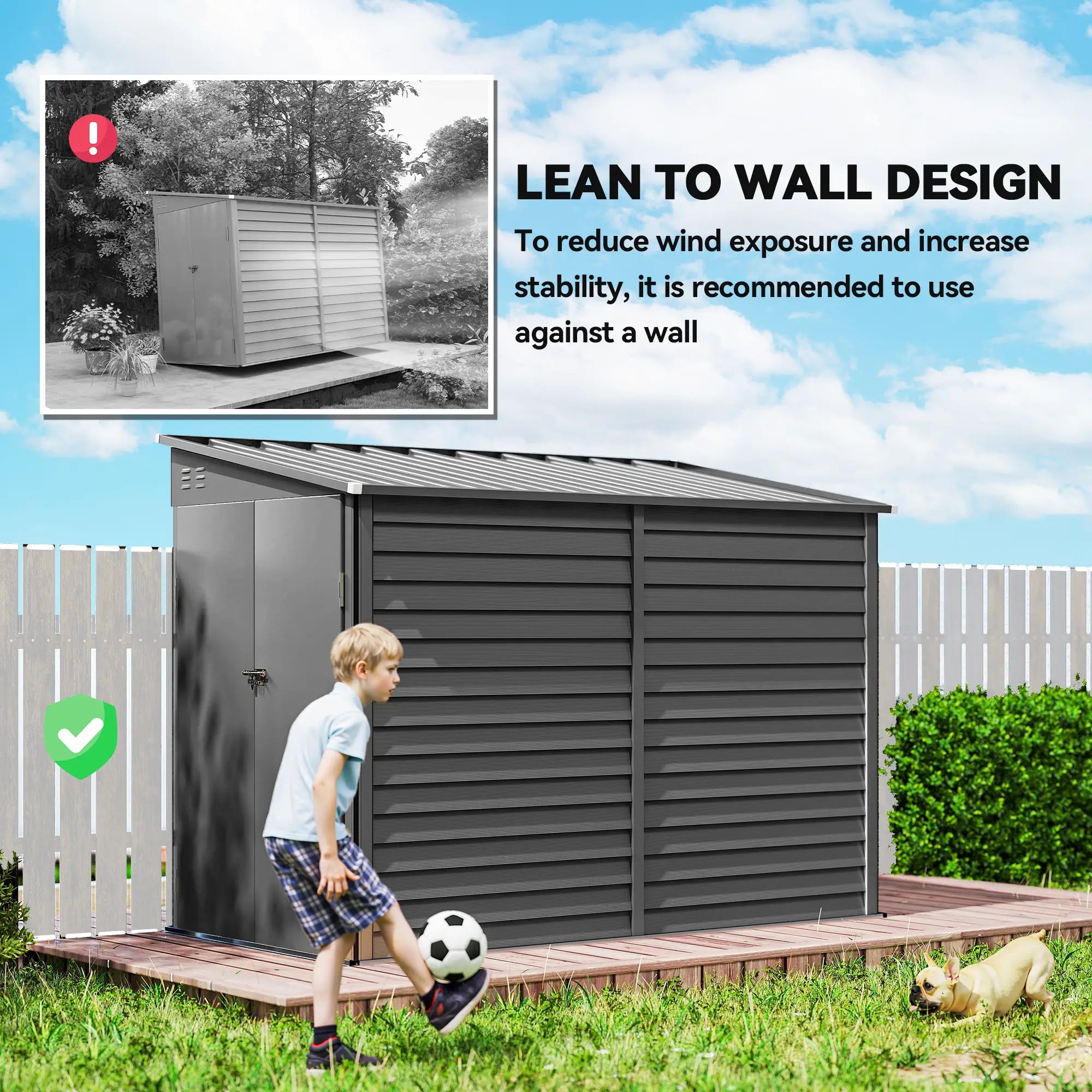4.6' X 9' Steel Outdoor Storage Shed, Lean To Shed, Metal Tool House, Dark Grey Sheds at Gallery Canada