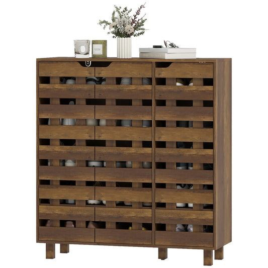 Shoe Cabinet, 21 Pair Storage, Hollowed-Out Doors, Distressed Brown Shoe Storage Cabinets & Racks Distressed Brown at Gallery Canada