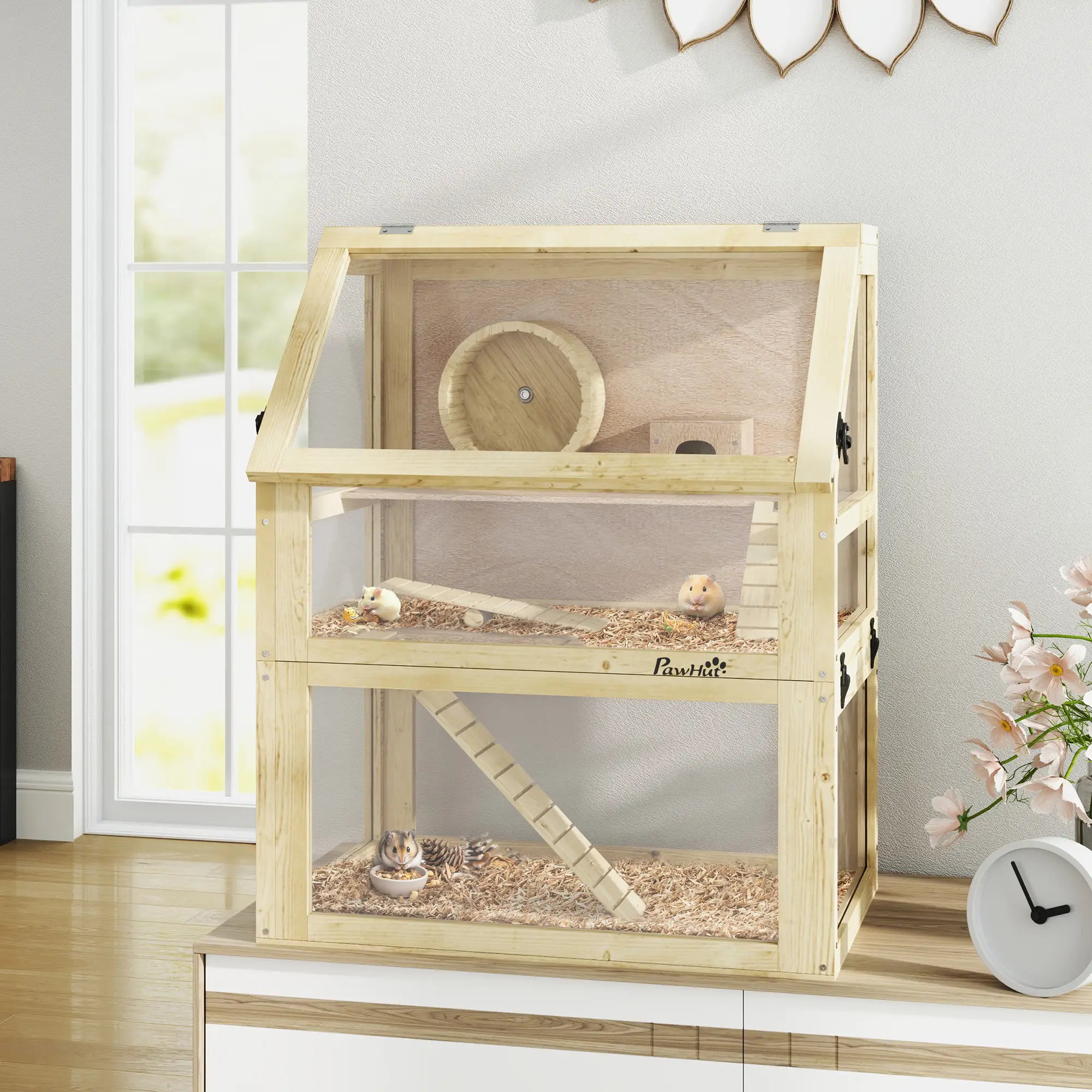 Wooden Hamster Cage, 3 Tier Gerbil Cage, 24