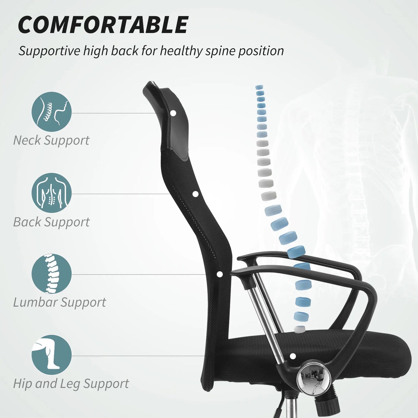 Ergonomic Mesh Office Chair, High Back, Adjustable Height, Black Task Chairs at Gallery Canada