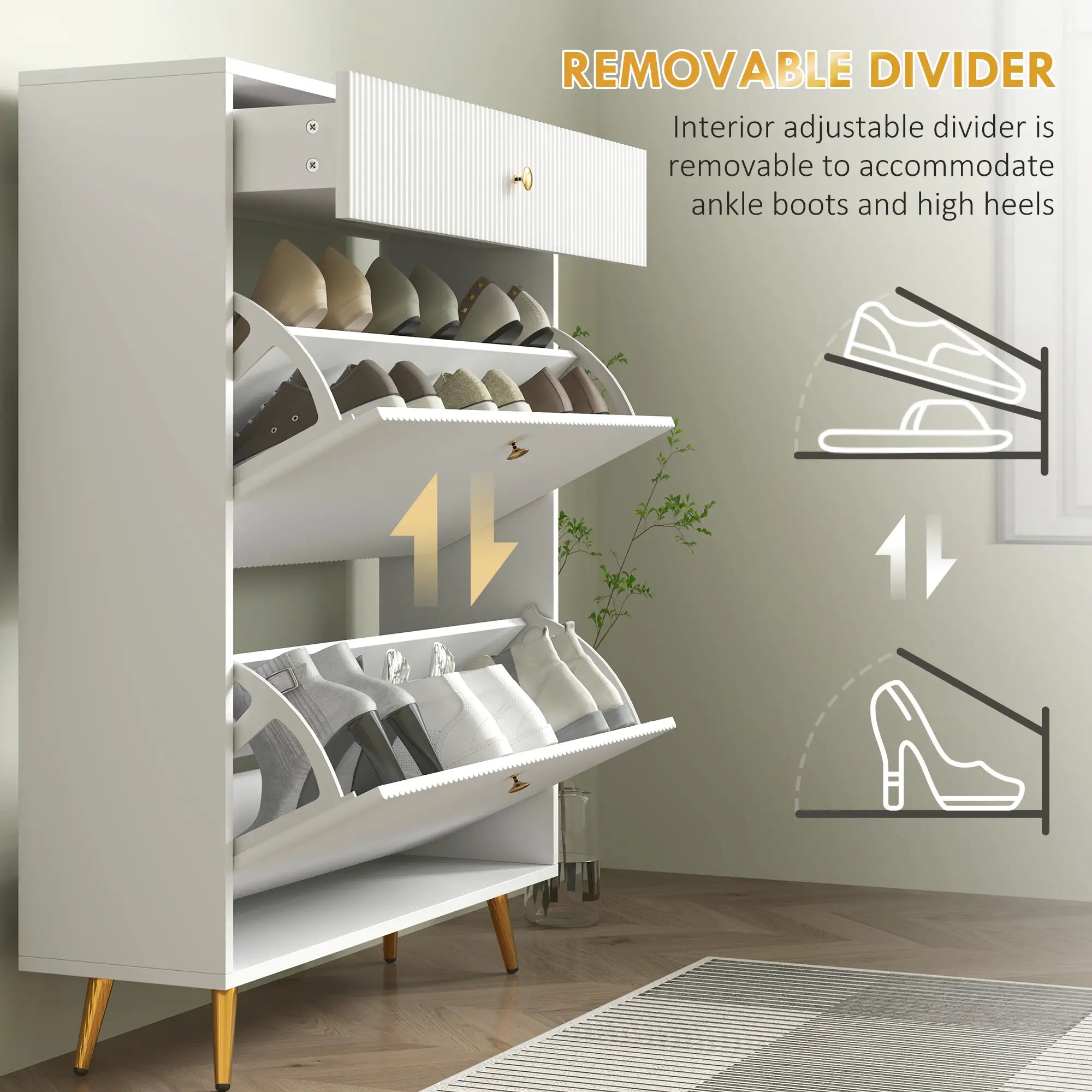 Narrow Shoe Storage Cabinet, Adjustable Shelves, 12 Pairs, White Shoe Storage Cabinets & Racks at Gallery Canada