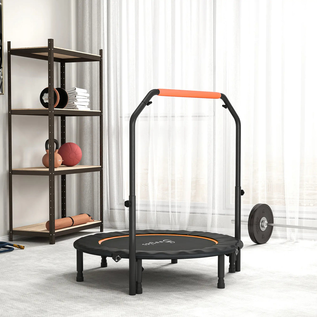 45" Foldable Mini Fitness Trampoline, Adjustable Foam Handle, Orange Trampolines at Gallery Canada