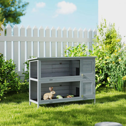 2 Tier Wooden Rabbit Hutch, Bunny Pet House, Grey Rabbit Hutch at Gallery Canada