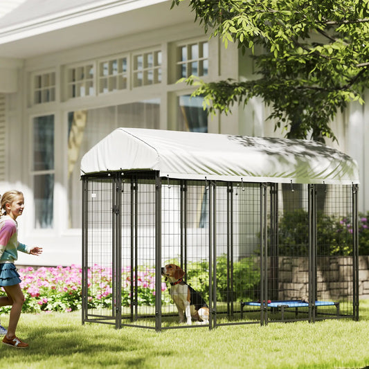 Outdoor Dog Kennel, Waterproof UV-Resistant Cover, 8 x 4 x 6 ft Houses, Kennels & Pens Black, Silver at Gallery Canada