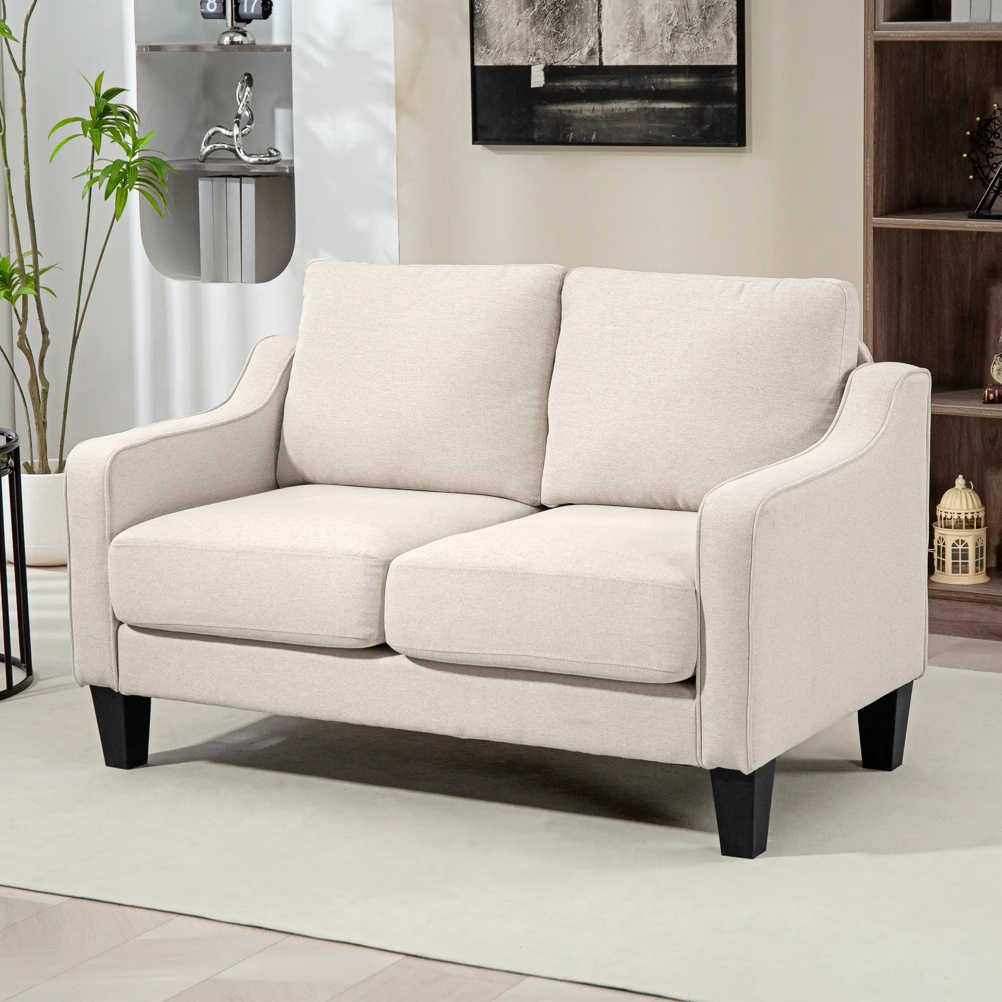 Modern Loveseat Sofa, Pocket Spring, Linen Upholstered, Beige 2-Seater Sofas at Gallery Canada