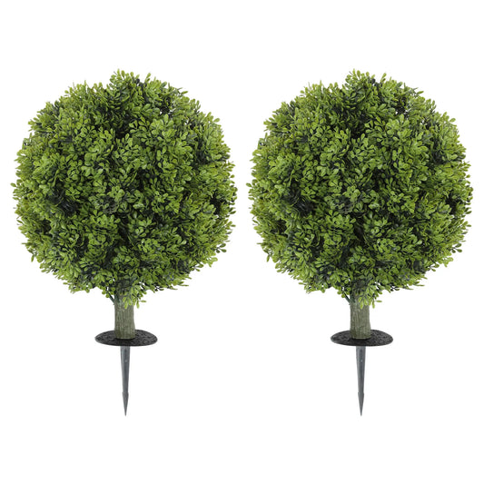 Artificial Boxwood Topiary Trees, Set of 2, UV Resistant, Indoor Outdoor, Green Artificial Trees Green at Gallery Canada
