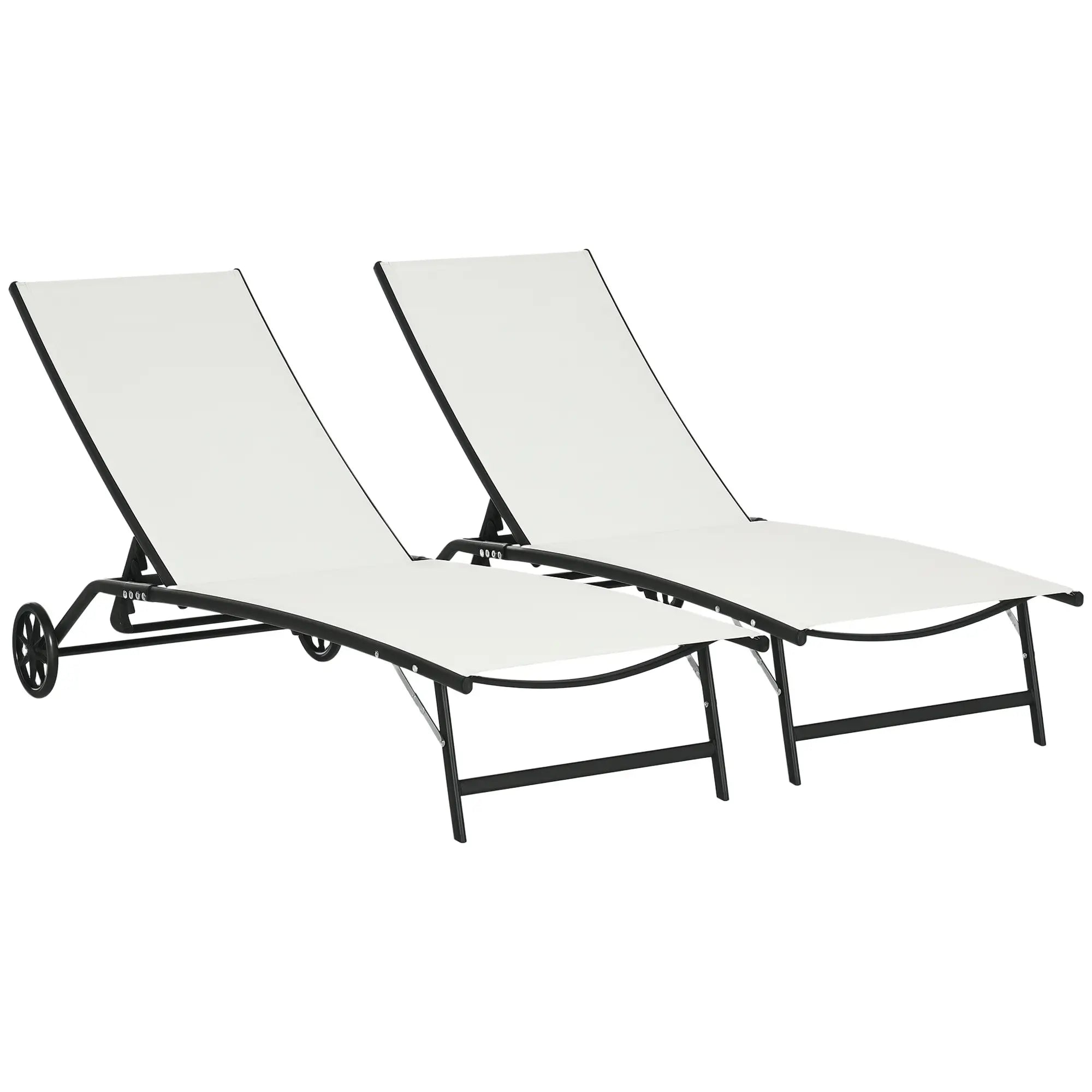 2PCs Lounge Chairs with Wheels, 5-Level Adjustable Backrest, White Lounger Chairs at Gallery Canada