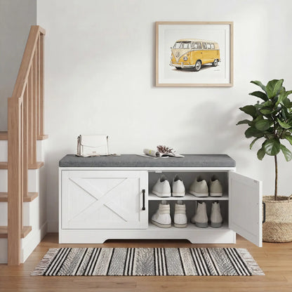 Shoe Bench With Cushion, Adjustable Shelves, Doors, White Shoe Storage Cabinets & Racks at Gallery Canada