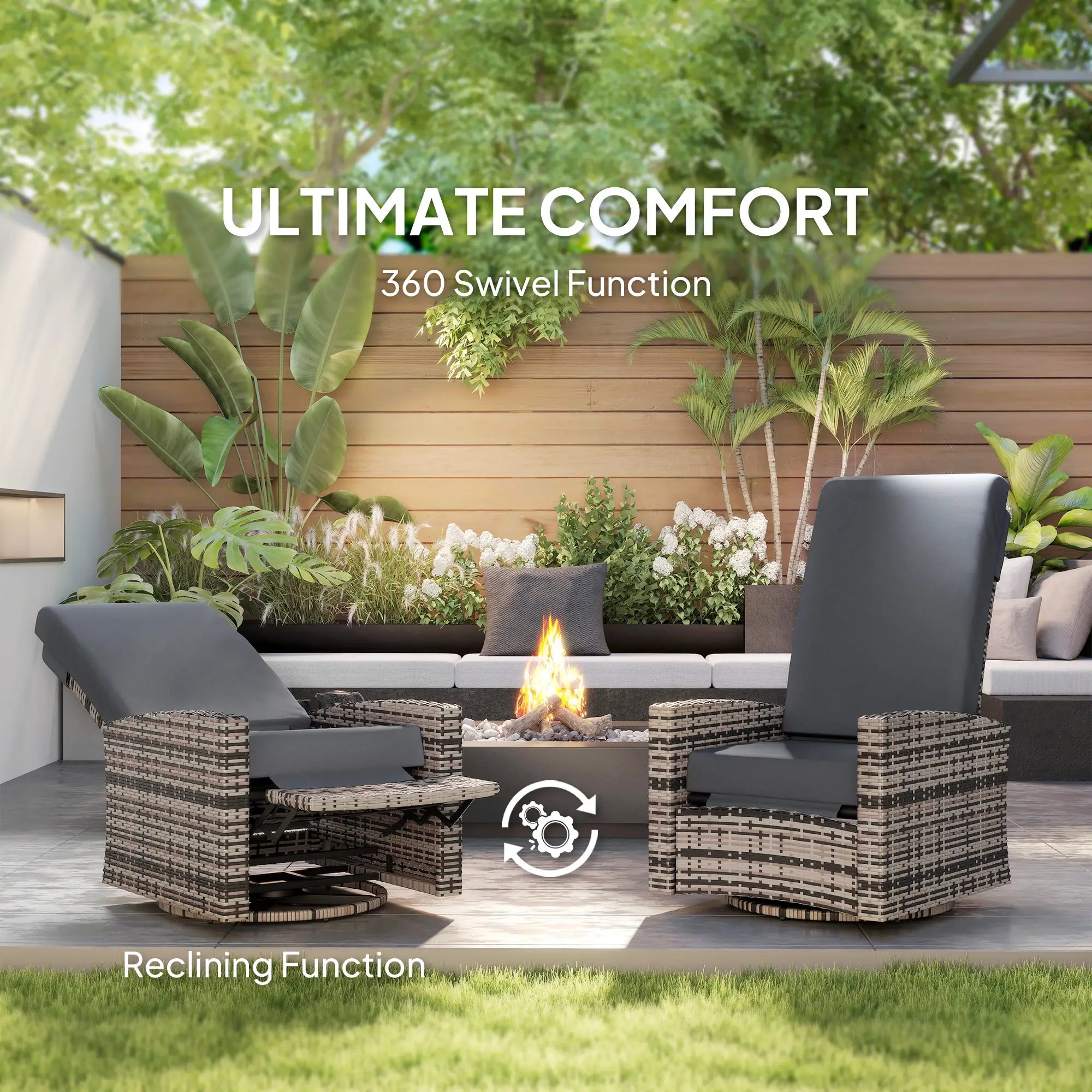 Outdoor Rattan Wicker Lounge Chair with Footrest, Soft Cushion, Grey Patio Chairs at Gallery Canada