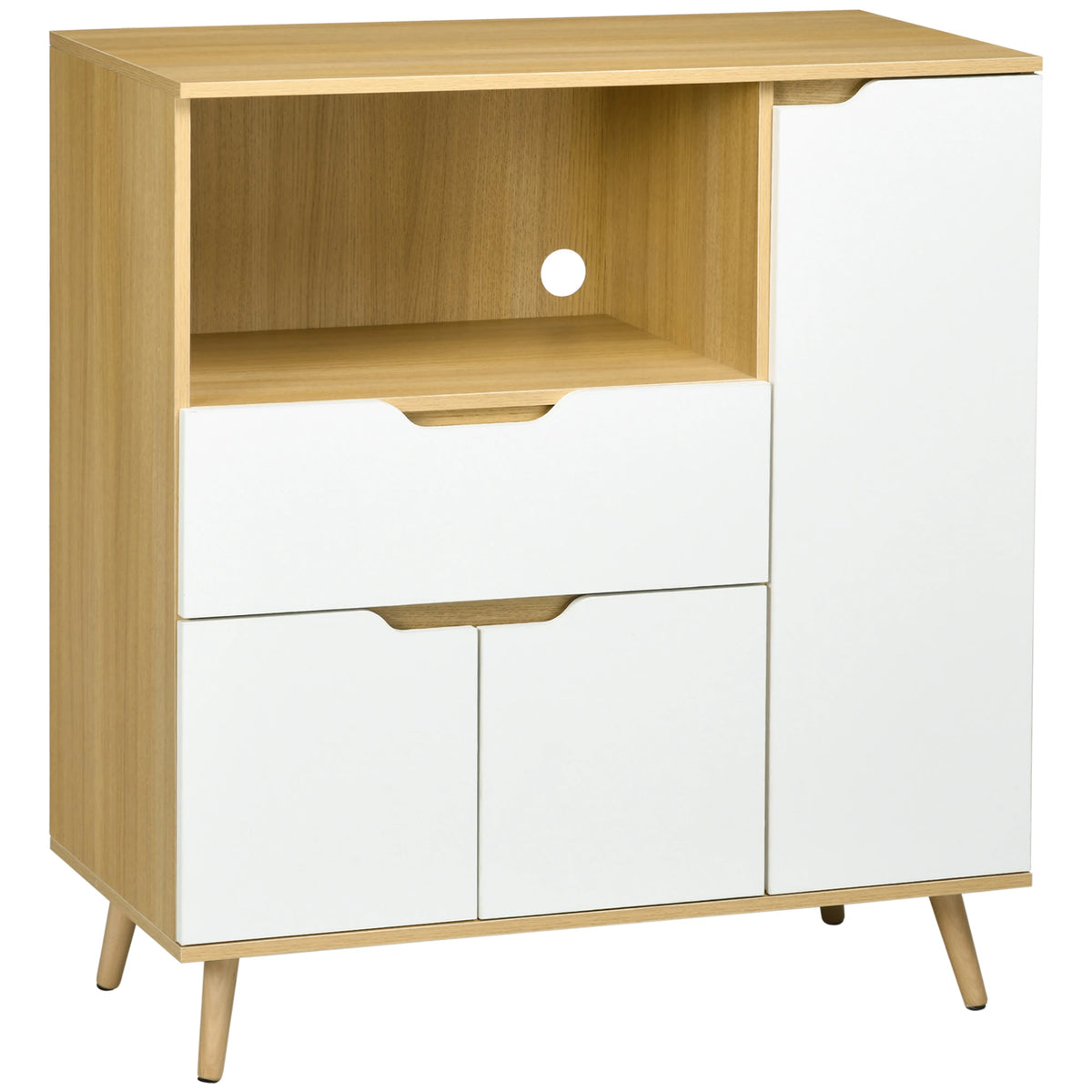 Modern Microwave Stand, Cabinet with Drawer, Storage, White Kitchen Pantry Cabinets White, Natural at Gallery Canada