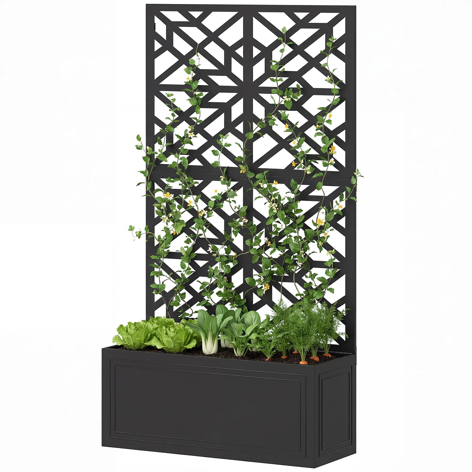 Metal Raised Garden Bed with Trellis for Climbing Plants Galvanized Planter Boxes Black at Gallery Canada