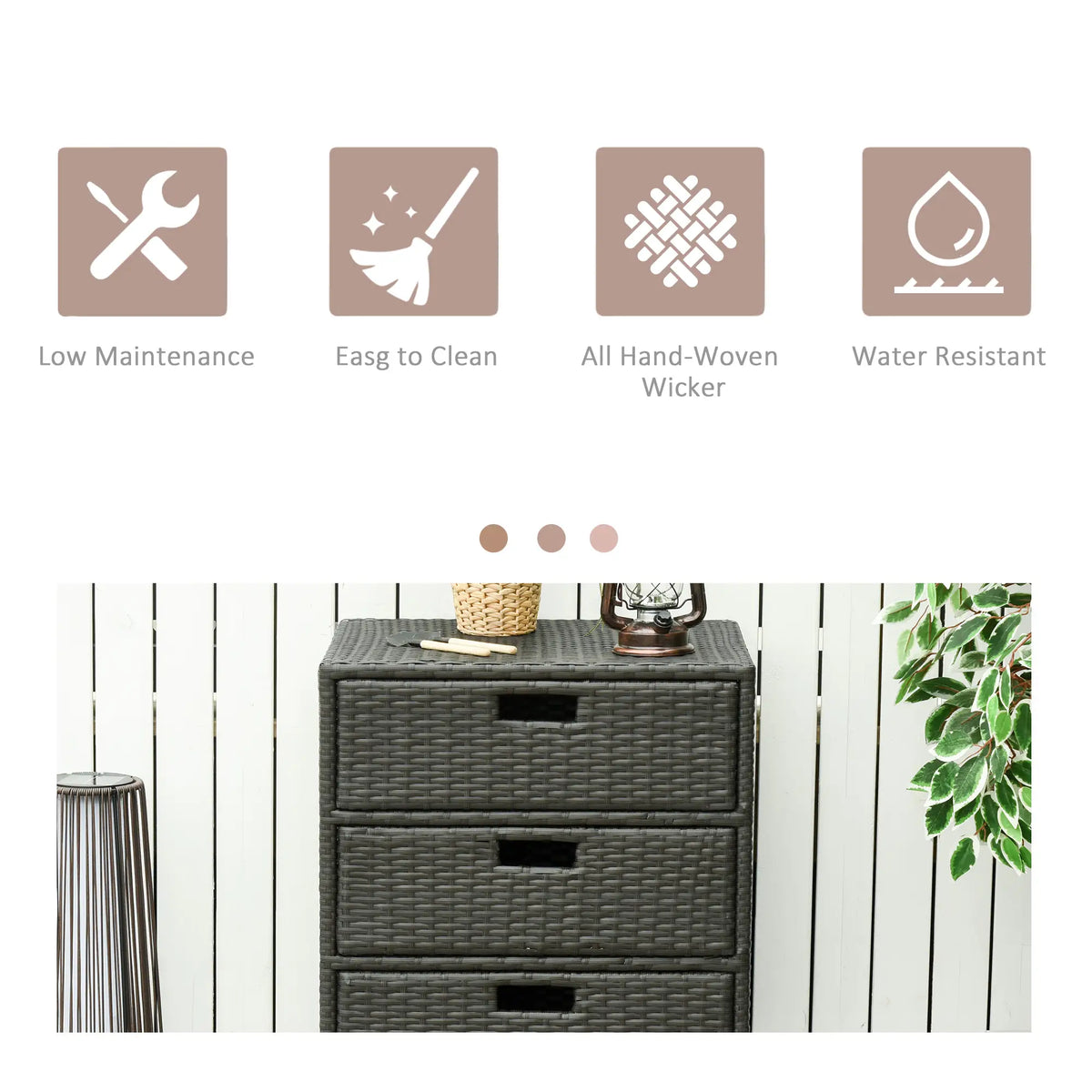 32" Rattan Wicker Patio Storage Cabinet With 3 Drawers Patio Storage Boxes at Gallery Canada