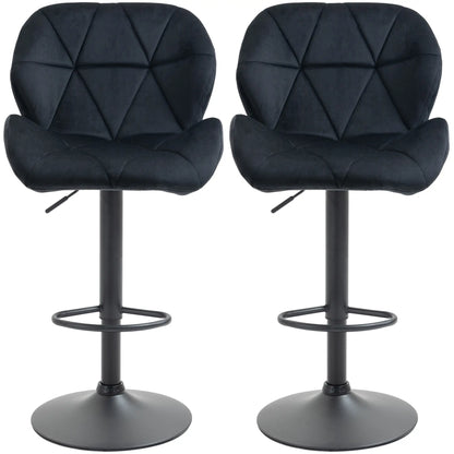 Adjustable Height Fabric Bar Stool Set of 2, Swivel Seat, Black Bar Stools at Gallery Canada