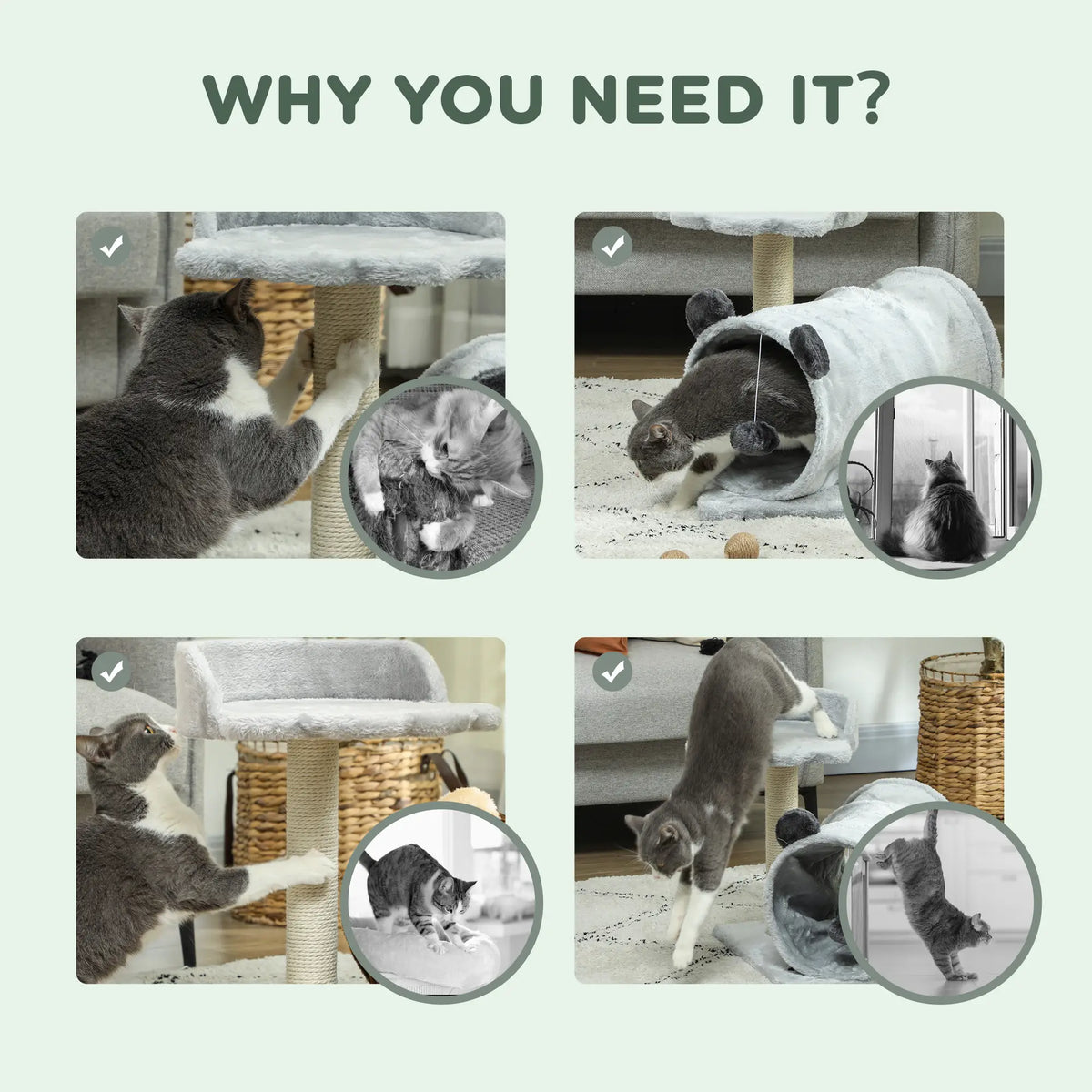 18.5" Small Cat Tree, Compact Cat Tower, Scratching Post, Plush Bed, Grey Cat Trees at Gallery Canada