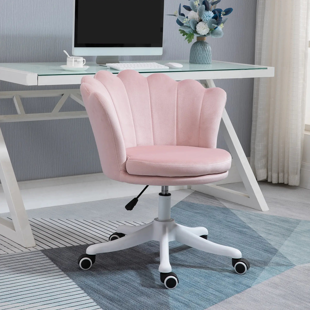Adjustable Height Study Chair, Mid Back Velvet, Swivel Wheels, Pink Task Chairs at Gallery Canada