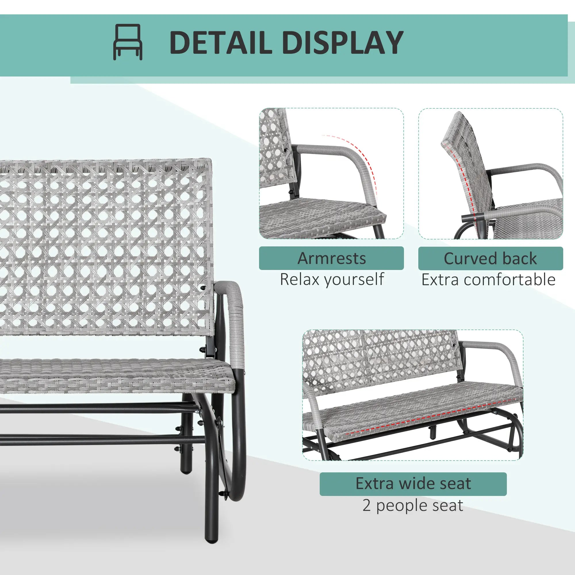 2 Seater Wicker Outdoor Glider Bench, Garden Loveseat, Mixed Grey Outdoor Gliders at Gallery Canada