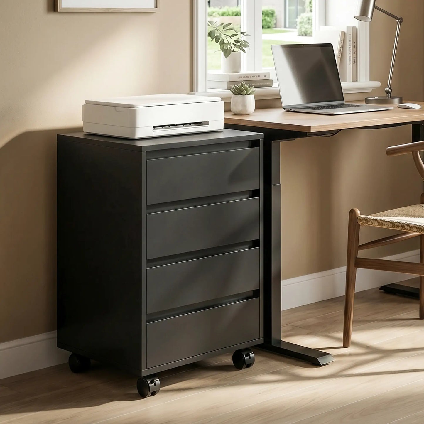 4-Drawer Vertical File Cabinet with Wheels, Black Office Cabinets & Cupboards at Gallery Canada