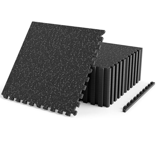 0.39 Inch Thick Rubber Top Exercise Mat 70 Sq Ft, Black & Gray