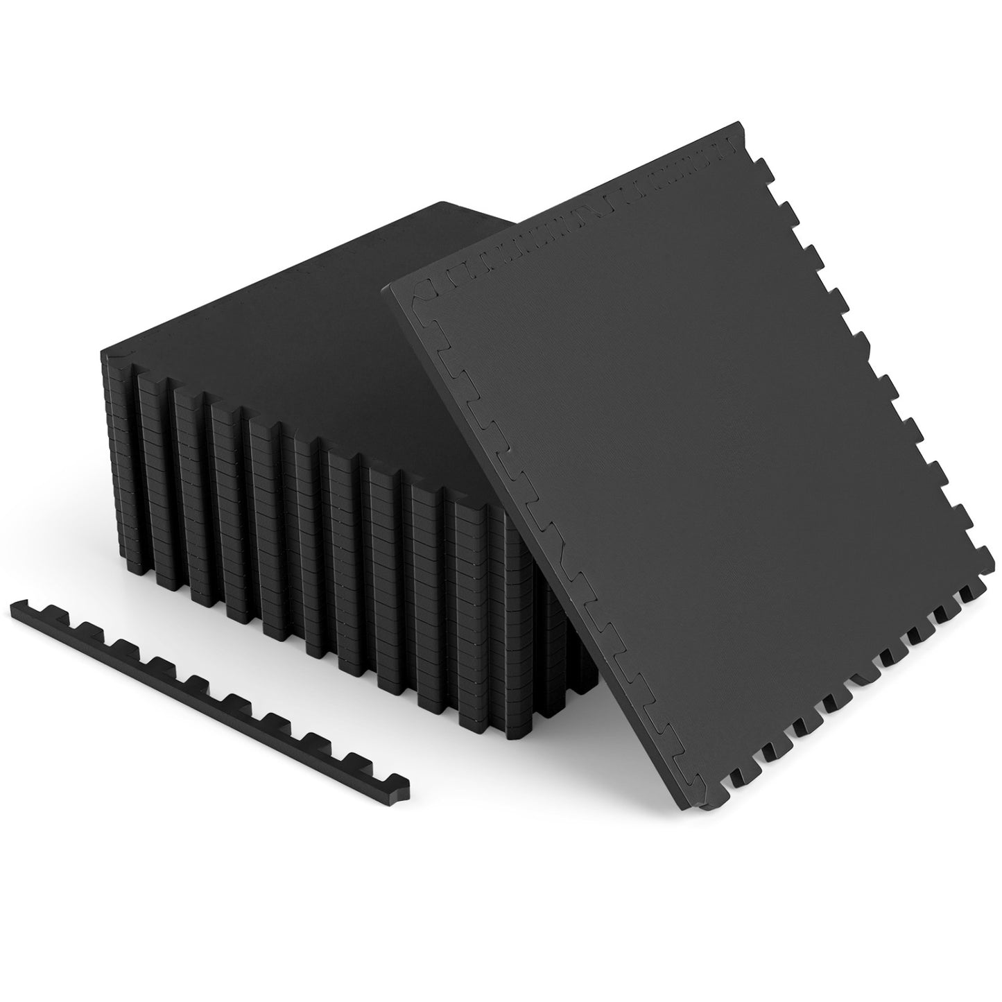 0.55 Inch Thick Rubber Exercise Mat, 48 Sq Ft, Black Decorative Fencing & Flooring Black at Gallery Canada