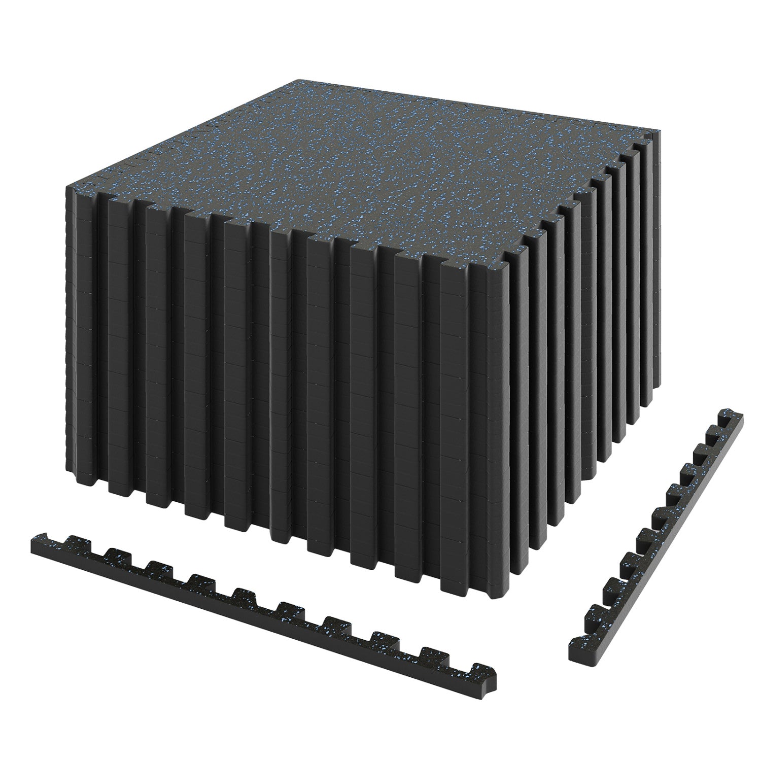 0.79 inch Set of 2 Thick Rubber Top Exercise Mat 48 Sq Ft with Boarders, Black & Blue Decorative Fencing & Flooring at Gallery Canada