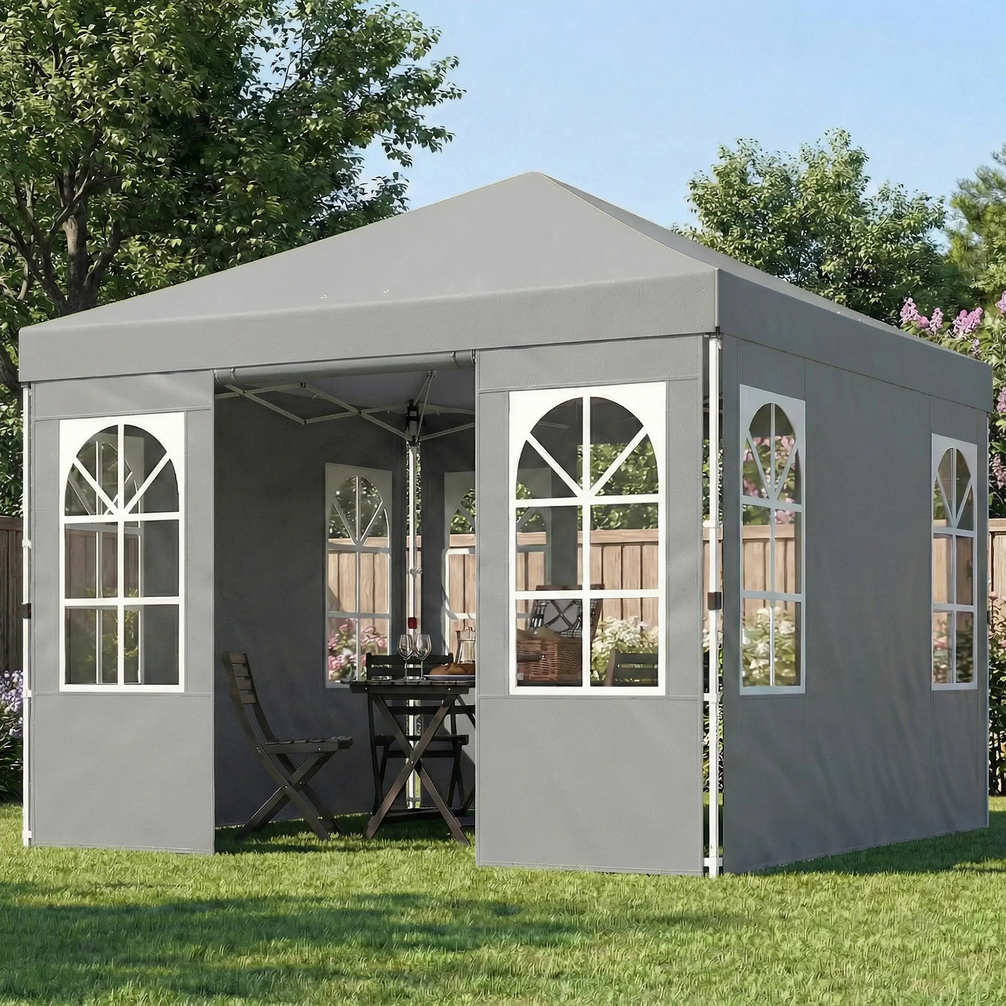 9.6 x 9.6 ft Pop Up Canopy Tent, 4 Sidewalls, UPF 50+, Light Grey Pop Up Canopies at Gallery Canada