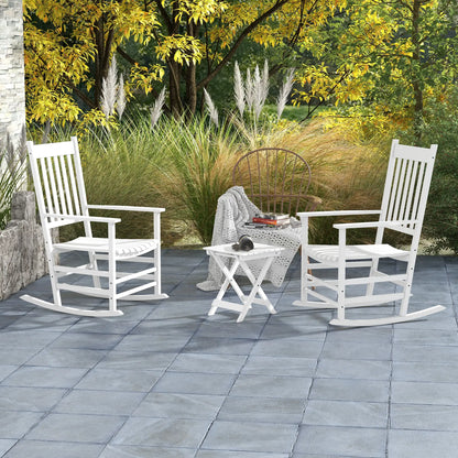 3 Pc Outdoor Rocking Chair Set, Wooden Patio Chairs with Table, White Outdoor Rocking Chairs at Gallery Canada