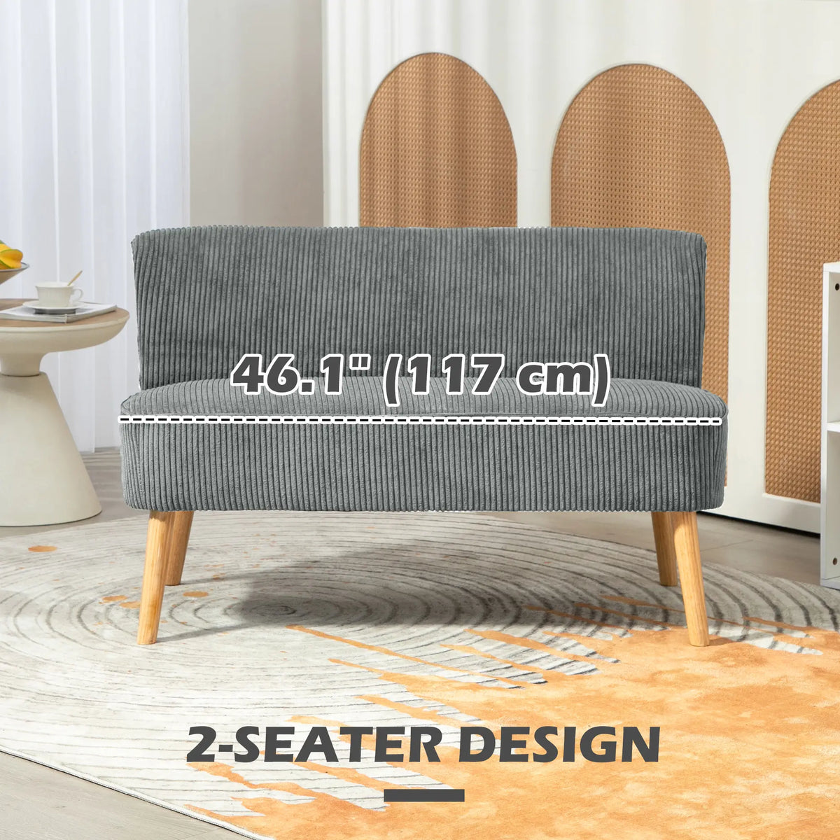 Modern 2 Seater Sofa, Upholstered Couch, Rubber Wood Legs, Grey 2-Seater Sofas at Gallery Canada