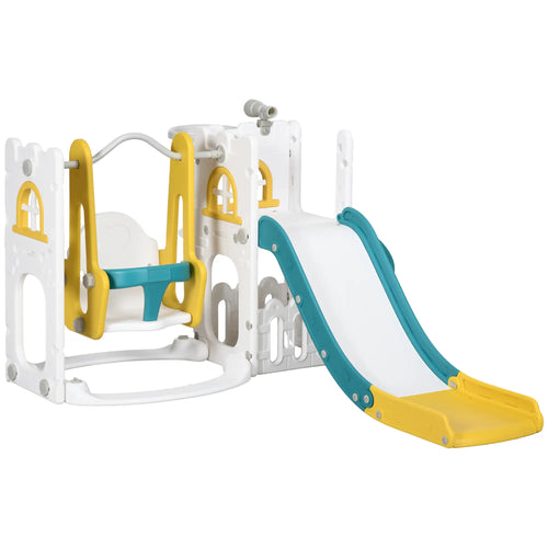 6-in-1 Baby Swing Playset, Indoor with Basketball Hoop, Climber, Yellow