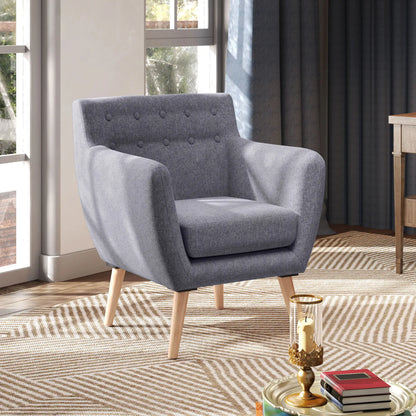 Mid-Century Modern Linen Armchair, Wood Frame, Thick Padding, Light Grey Accent Chairs at Gallery Canada