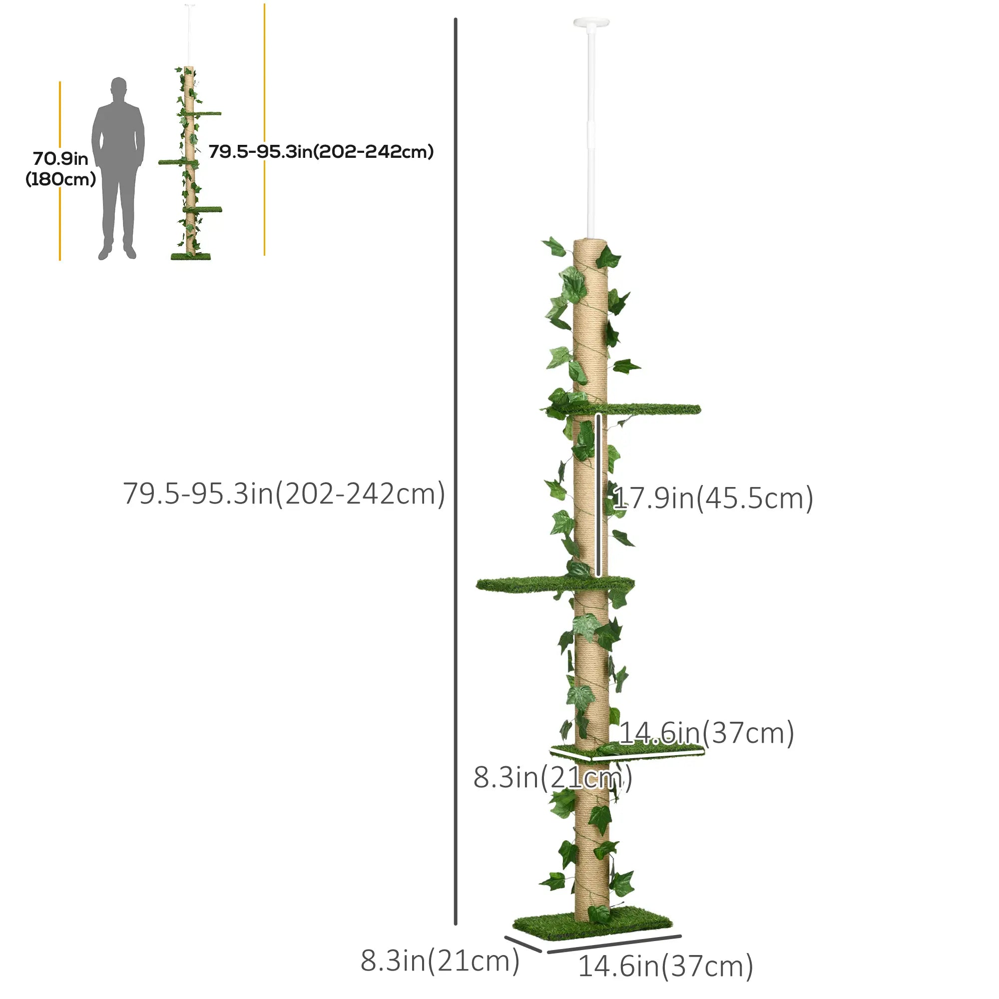 4-Tier Floor to Ceiling Cat Tree, Height 80-95Inches, Multi-Layer Activity Centre Floor to Ceiling Cat Trees at Gallery Canada