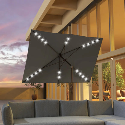 6.5x10ft Dark Grey Tilt Aluminum Patio Umbrella, Solar Powered LEDs, Dark Grey Sun Umbrellas at Gallery Canada
