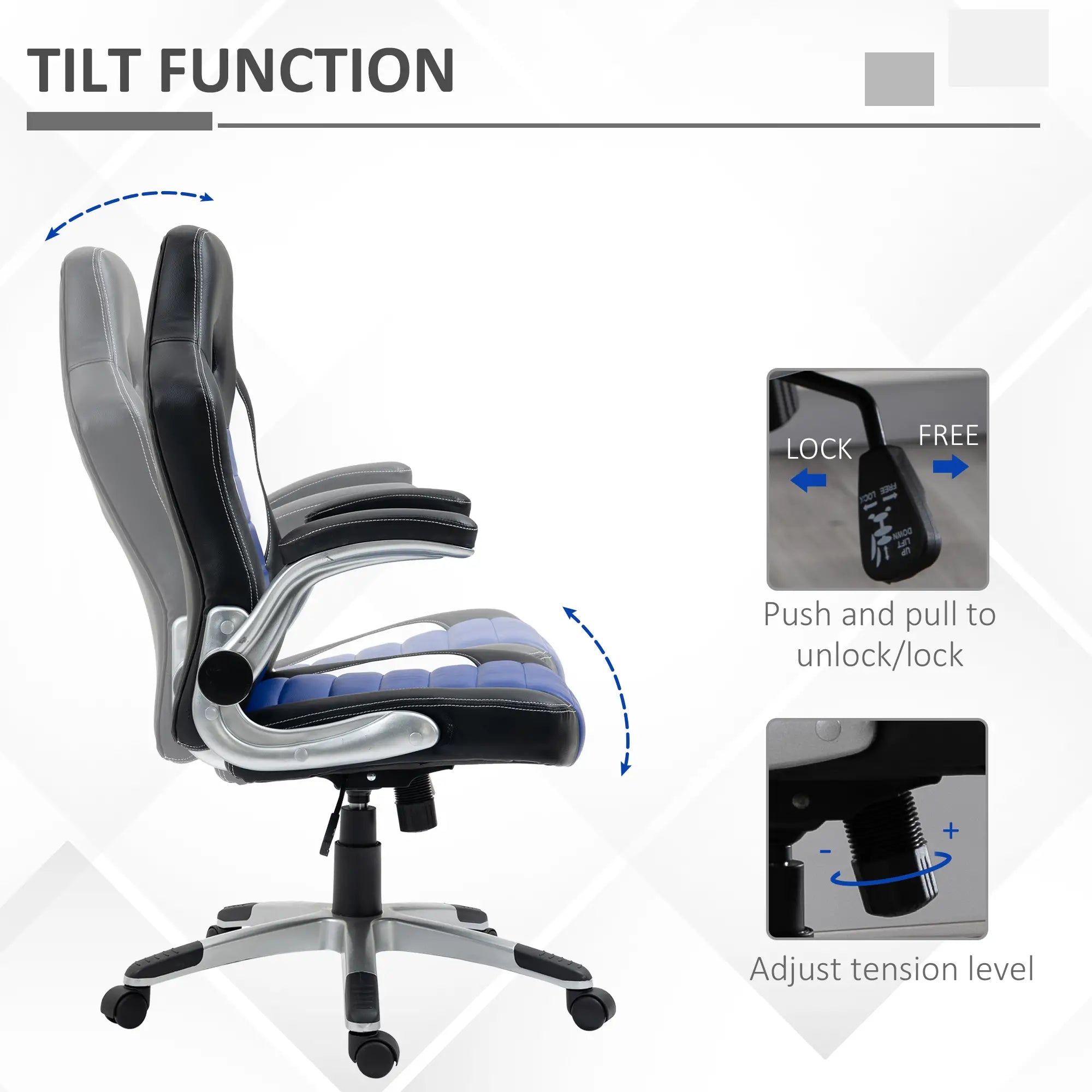 Racing Gaming Chair, PU Leather, Adjustable Height, Flip Up Armrest, Blue Video Game Chairs at Gallery Canada